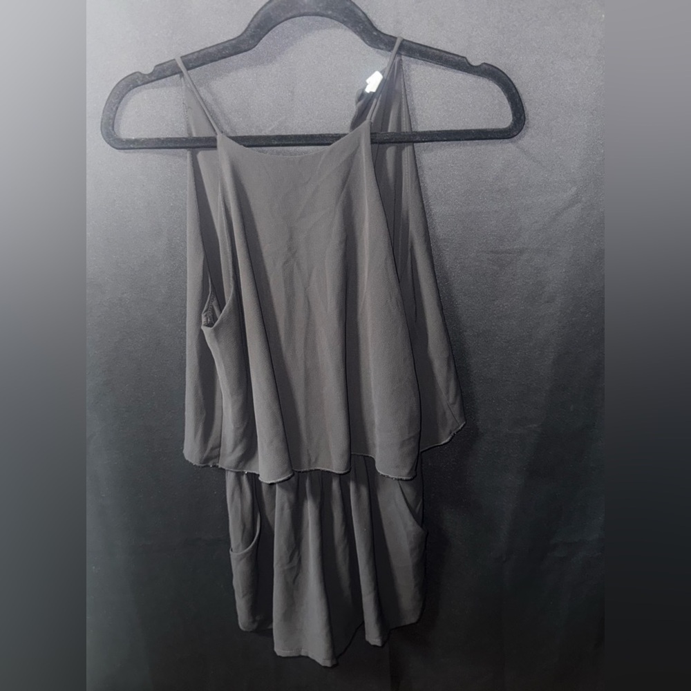 Tyche Black Sleeveless Layered Romper with Pockets